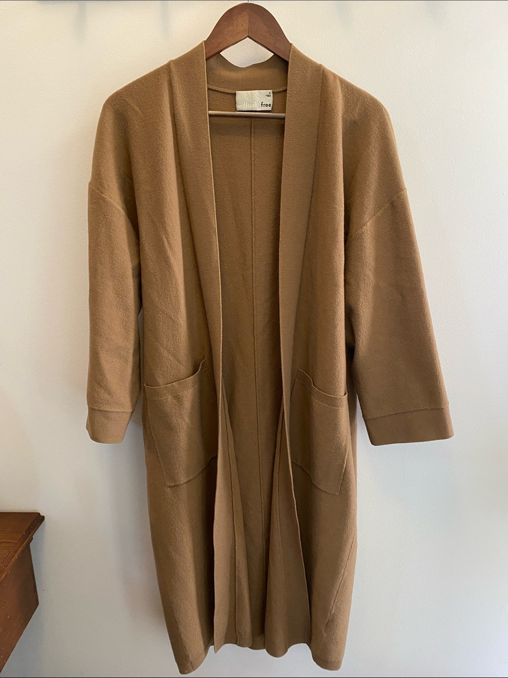 Wilfred Open-Front Long Cardigan in Camel